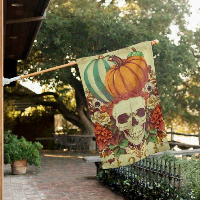 Fall/Autumn/Halloween/pumpkin/skeleton  House Flag (In SItu)