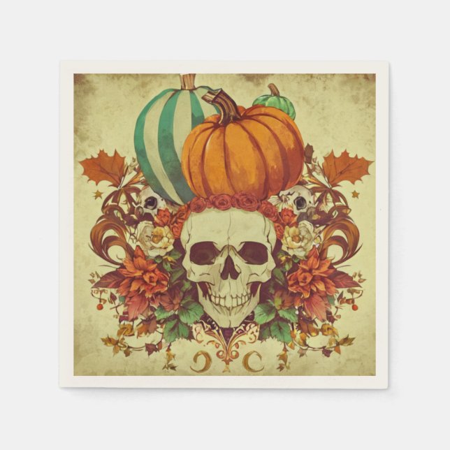 Fall/Autumn/Halloween/pumpkin/skeleton  Napkins (Front)
