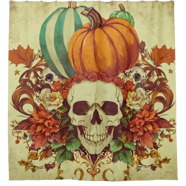 Fall/Autumn/Halloween/pumpkin/skeleton  Shower Curtain (Front)