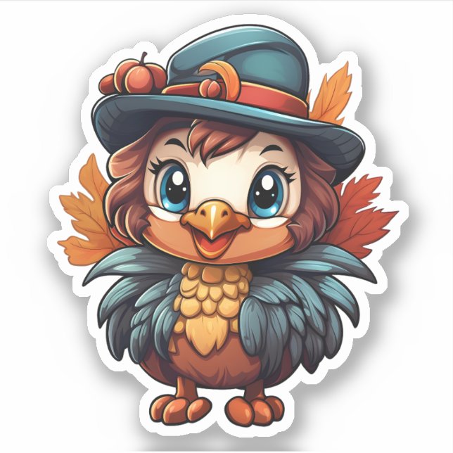 Fall Autumn Happy Thanksgiving Cute Turkey Sticker (Front)