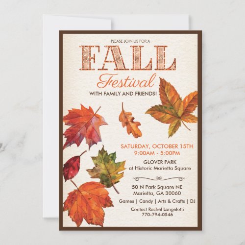Fall Autumn Harvest Festival Leaves Invitation