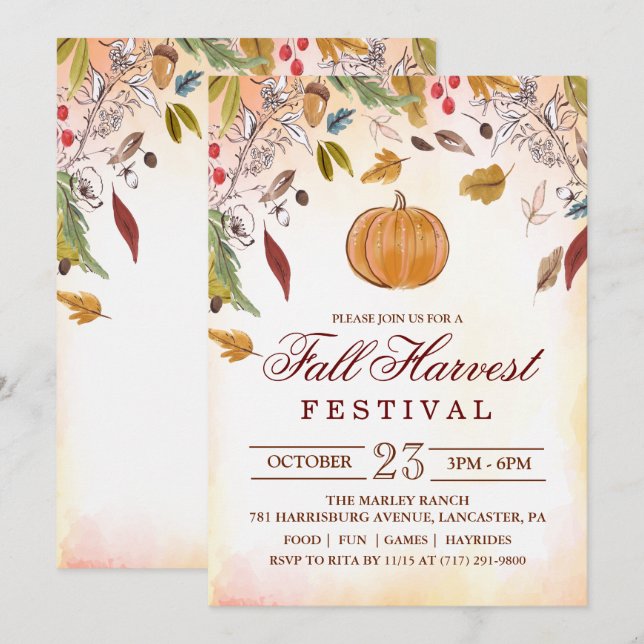 Fall Autumn Harvest Festival Party Invitation (Front/Back)