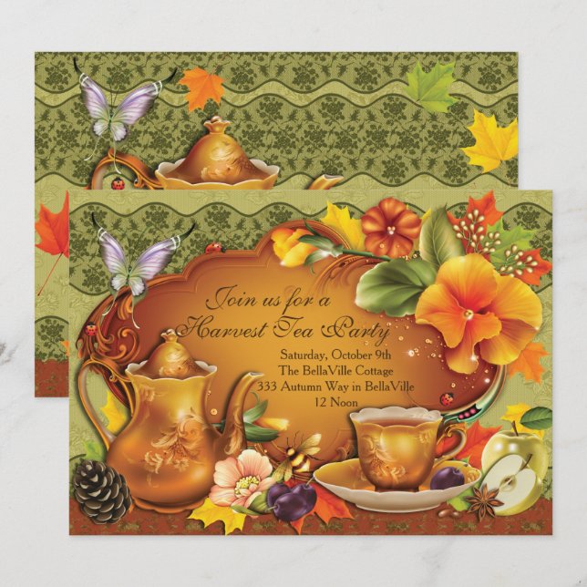 Fall Autumn Harvest Tea Party Invitation (Front/Back)