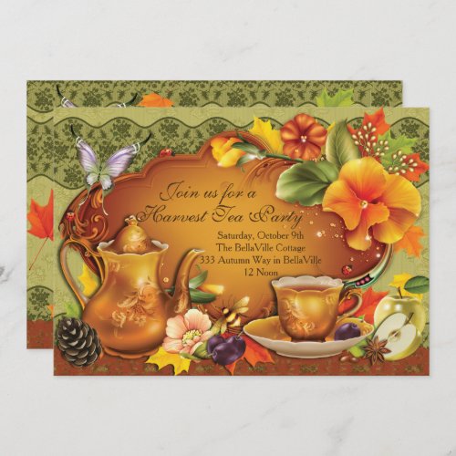 Fall Autumn Harvest Tea Party Invitation