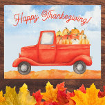 Fall Autumn Harvest Truck Happy Thanksgiving Postcard<br><div class="desc">A beautiful watercolor art design featuring a fall autumn harvest of pumpkins stacked up in the back of a rustic vintage truck. The perfect Happy Thanksgiving greeting for families and businesses. Elegant script style font. Fun greeting to wish a Happy Thanksgiving.</div>