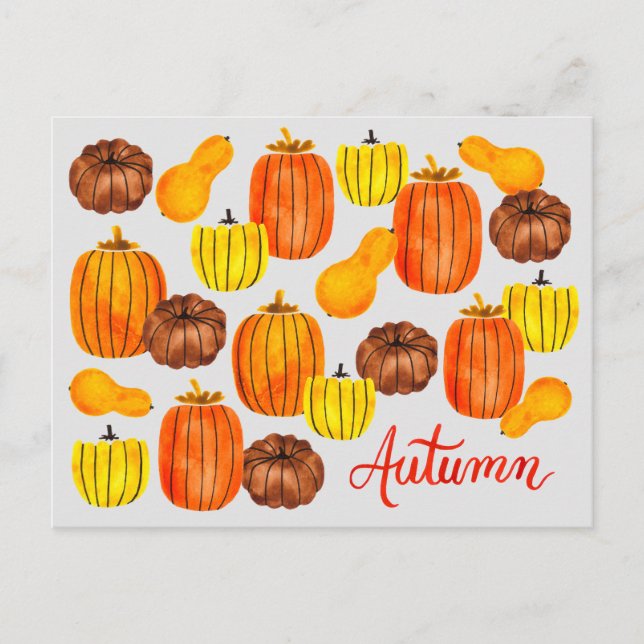 Fall Autumn Harvest Watercolor Pumpkins Postcard (Front)