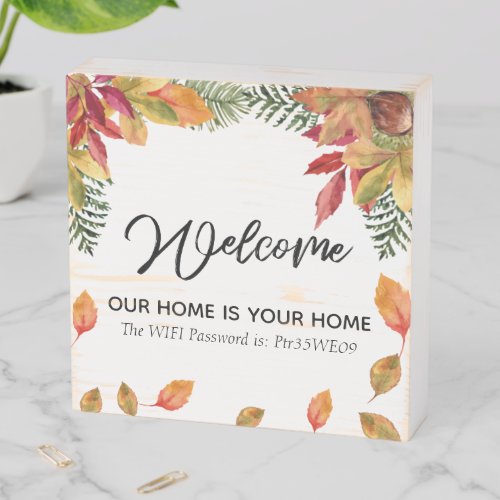 Fall Autumn house decor Welcome wifi password Wooden Box Sign