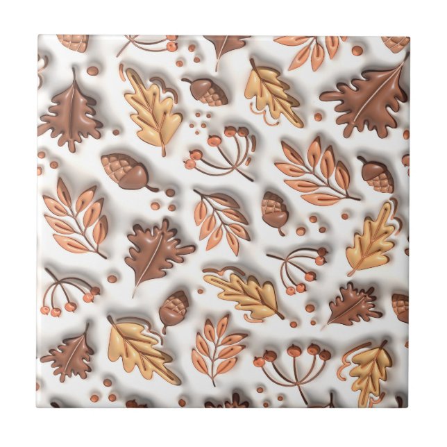 Fall Autumn Inflated Leaves Acorn 3D Graphic Ceramic Tile (Front)