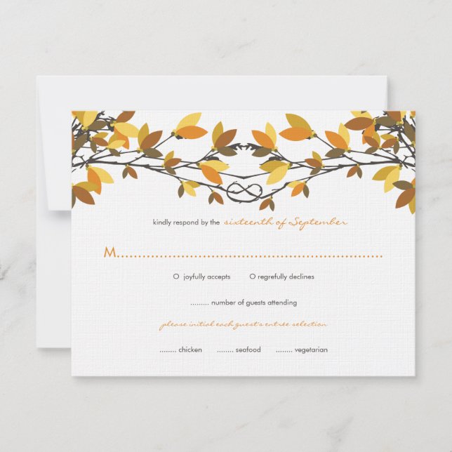 Fall Autumn Knotted Love Trees Wedding RSVP Card (Front)
