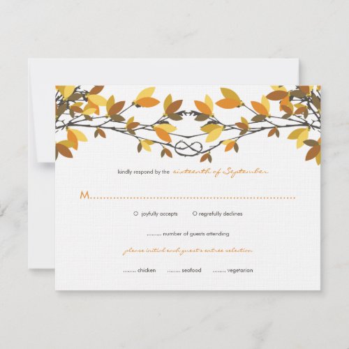 Fall Autumn Knotted Love Trees Wedding RSVP Card