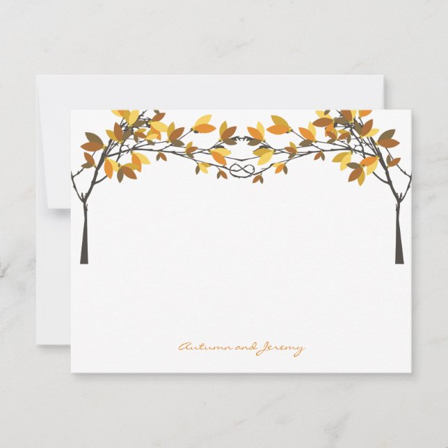 Fall Autumn Knotted Love Trees Wedding Thank You Card (Front)
