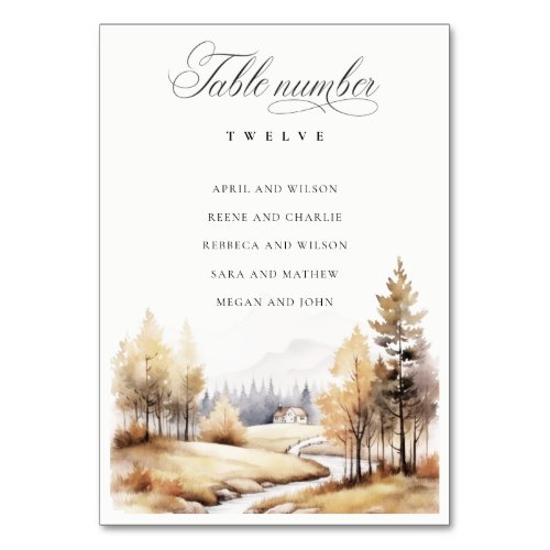 Fall Autumn Landscape Wedding Seating Chart Table Number
