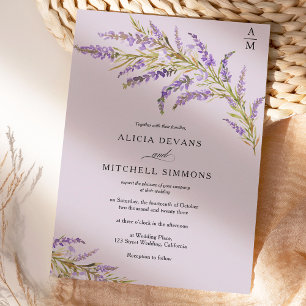Fall autumn lavender floral watercolor wedding  invitation