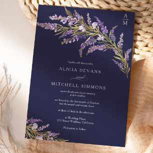 Fall autumn lavender floral watercolor wedding  invitation