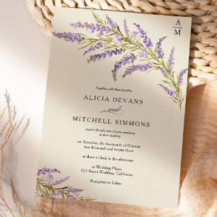 Fall autumn lavender floral watercolor wedding invitation