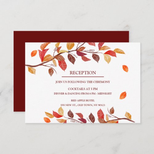Fall Autumn Leafs Wedding Reception Cards