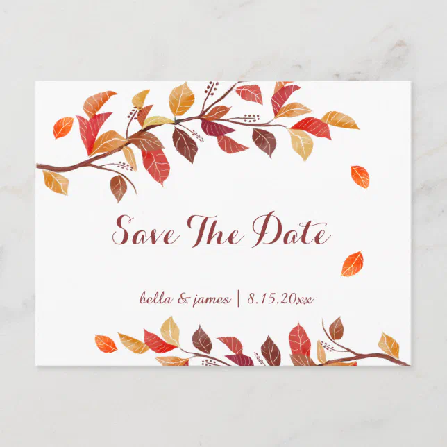 Fall Autumn Leafs Wedding Save The Date Cards | Zazzle