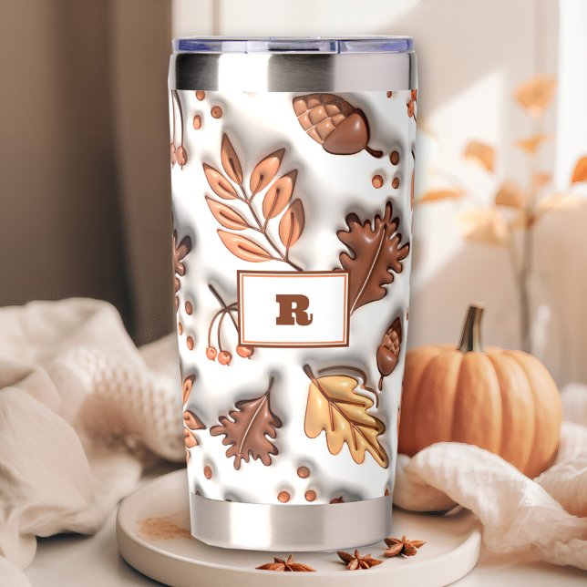 Fall Autumn Leaves Acorn 3D Modern Monogram Insulated Tumbler (Fall Autumn Leaves Acorn 3D Modern Monogram Insulated Tumbler)
