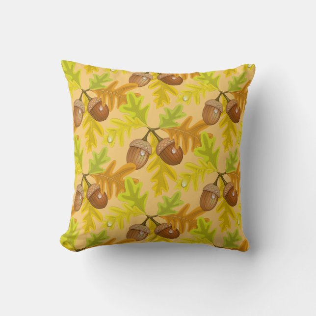Fall Autumn Leaves Acorn Throw Pillow (Front)