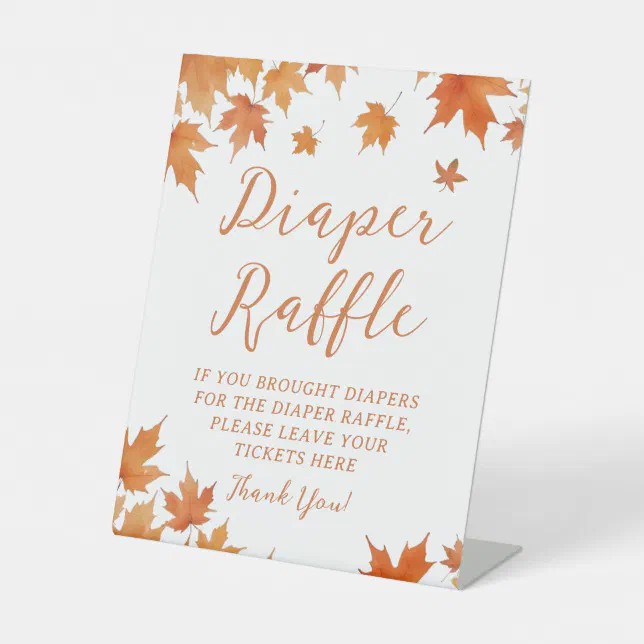 Fall Autumn Leaves Baby Shower Diaper Raffle Pedestal Sign | Zazzle
