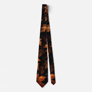 Fall Autumn Leaves Black Background Neck Tie