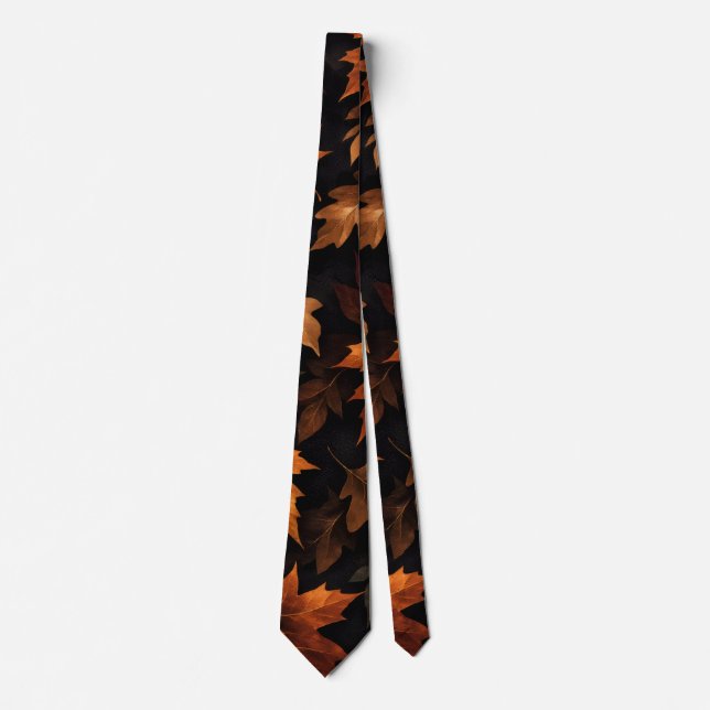 Fall Autumn Leaves Black Background Neck Tie (Front)