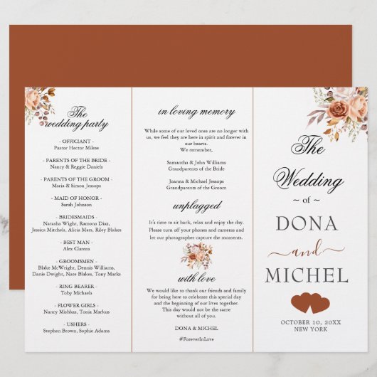 Fall Autumn Leaves Boho Wedding Programme (Front/Back)