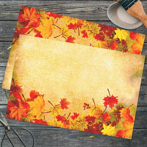Fall Autumn Leaves Border on Parchment Tissue Paper