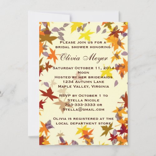 Fall Autumn Leaves Bridal Shower Invitation Personalized Invite