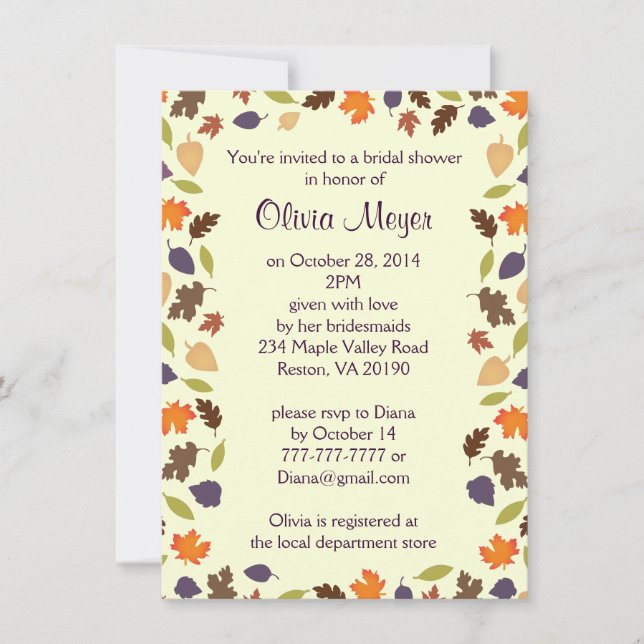 Fall Autumn Leaves Bridal Shower Invitation (Front)