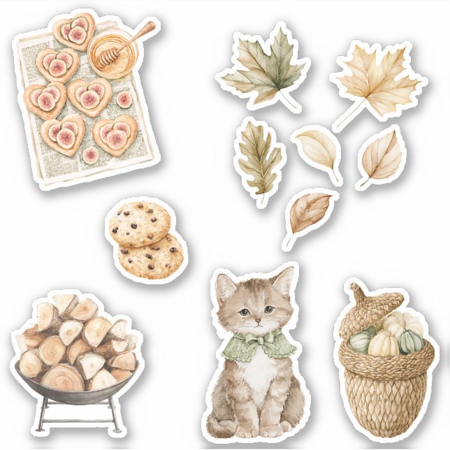 Fall Autumn Leaves Cat Chocolate Chip Cookies Sticker (Front)