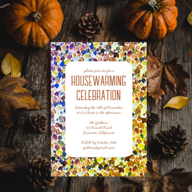 Fall Autumn Leaves Chic Custom HOUSEWARMING PARTY Invitation (Fall Autumn Leaves Chic Custom HOUSEWARMING PARTY Invitation
)