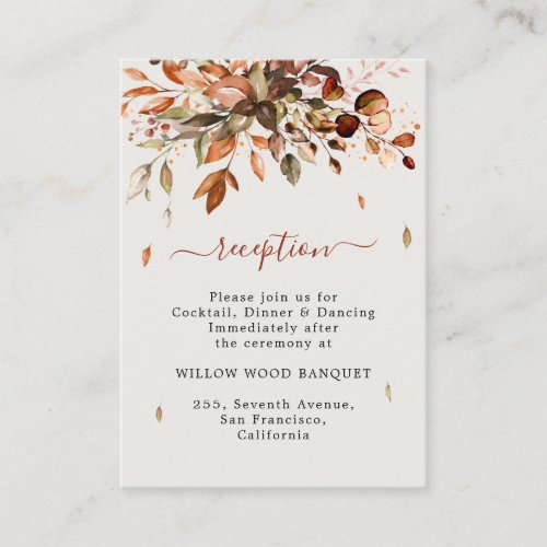 Fall Autumn Leaves Country Wedding Reception Enclosure Card