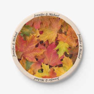 Fall Autumn Leaves Custom Names Wedding Reception Paper Plates