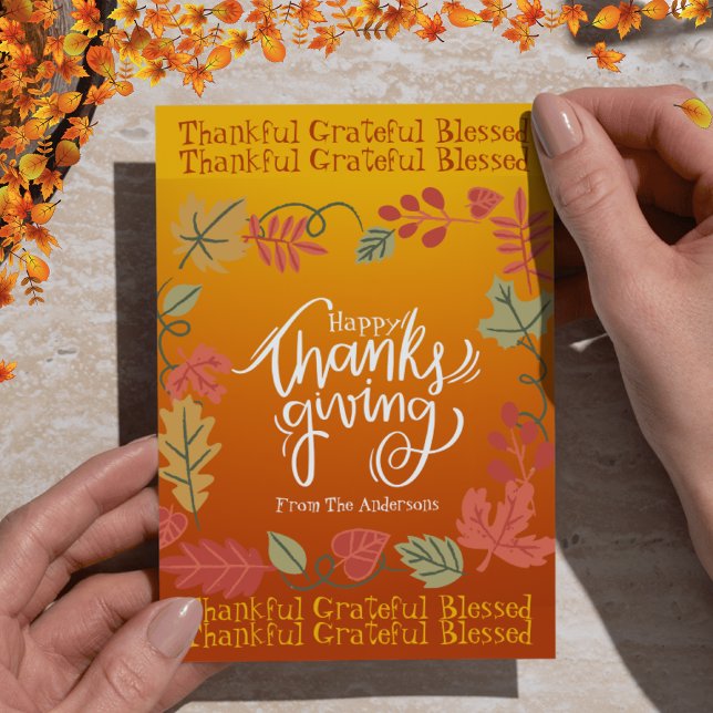 Fall Autumn Leaves Cute Modern Happy Thanksgiving Holiday Card (Creator Uploaded)