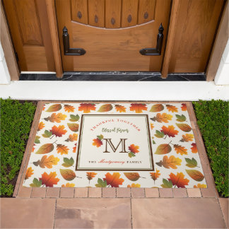 Fall/Autumn Leaves Family Monogram Thanksgiving Doormat