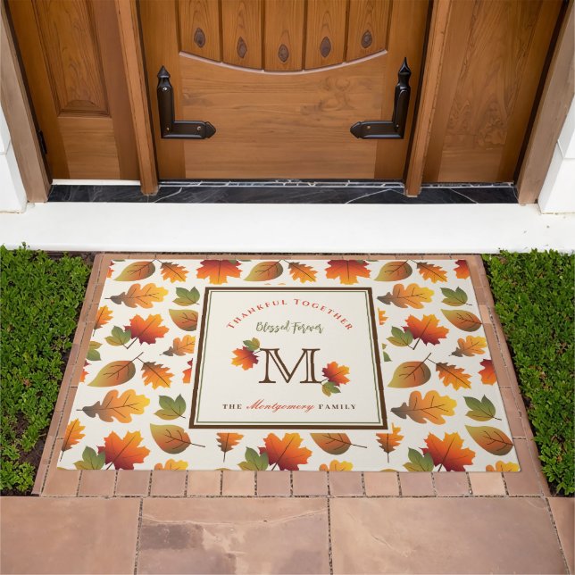 Fall/Autumn Leaves Family Monogram Thanksgiving Doormat (Outdoor)