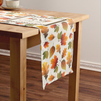 Fall/Autumn Leaves Family Monogram Thanksgiving Long Table Runner