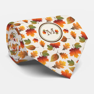 Fall/Autumn Leaves Family Monogram Thanksgiving Neck Tie