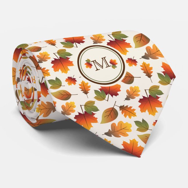 Fall/Autumn Leaves Family Monogram Thanksgiving Neck Tie (Rolled)