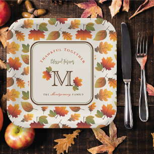 Fall/Autumn Leaves Family Monogram Thanksgiving Paper Plates