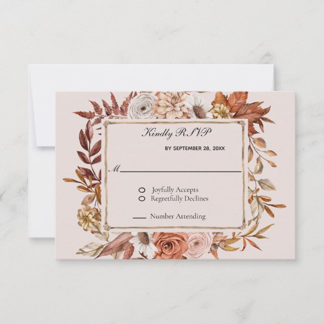 Fall Autumn Leaves Floral Formal Elegant Wedding RSVP Card (Front)
