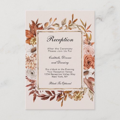 Fall Autumn Leaves Floral Formal Wedding Reception Enclosure Card