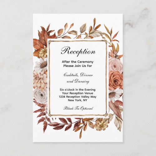 Fall Autumn Leaves Floral Formal Wedding Reception Enclosure Card