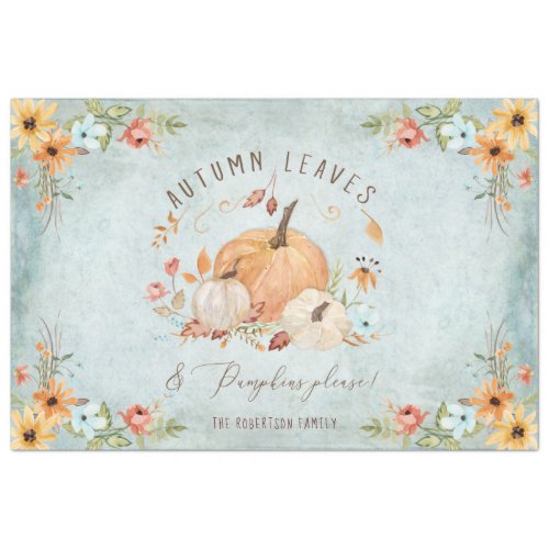 Fall Autumn Leaves Floral Pumpkin Orange White Art Tissue Paper