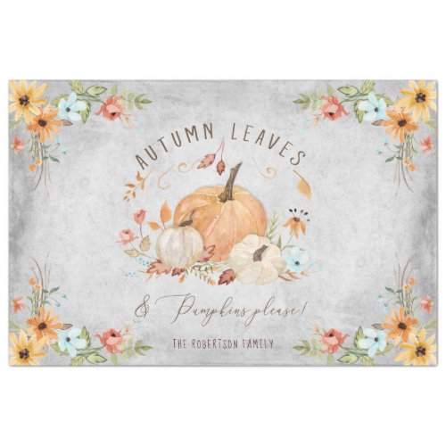 Fall Autumn Leaves Floral Pumpkins Orange n White  Tissue Paper