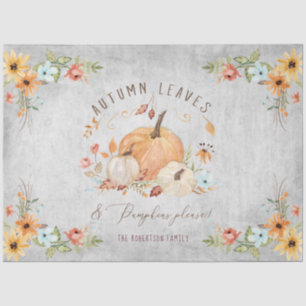 Fall Autumn Leaves Floral Pumpkins Orange n White Tissue Paper