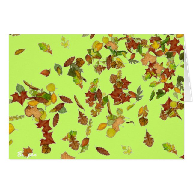 FALL / AUTUMN LEAVES, Green Cards (Front Horizontal)