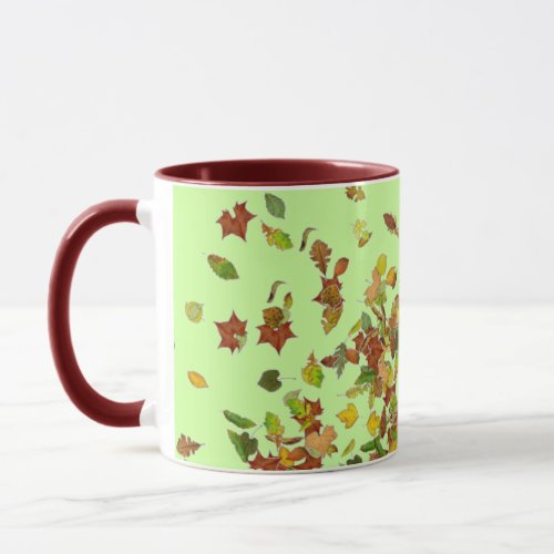 FALL  AUTUMN LEAVES Green Mug