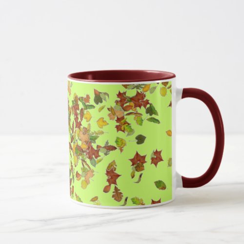 FALL  AUTUMN LEAVES Green Mug